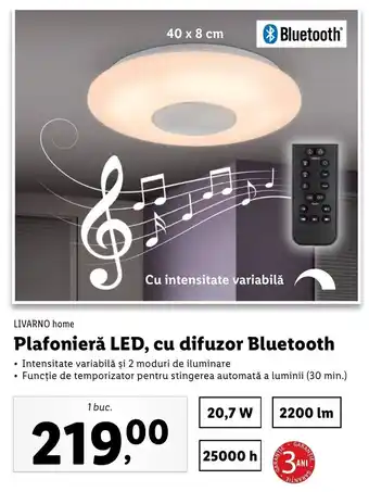 Lidl Livarno home plafonieră led cu difuzor bluetooth 1 buc Ofertă