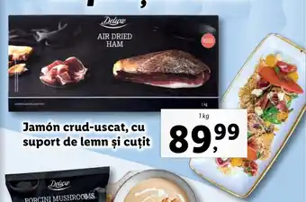 Lidl Deluxe jamón crud-uscat cu suport de lemn și cuțit 1kg Ofertă