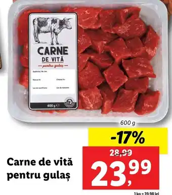 Lidl Carne de vită pentru gulaș 600g Ofertă