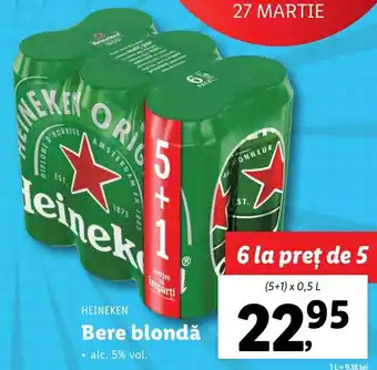 Lidl Heineken bere blondă 5 + 1 x 0.5l Ofertă