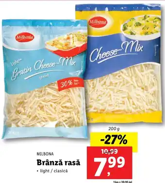Lidl Milbona brânză rasă 200g Ofertă