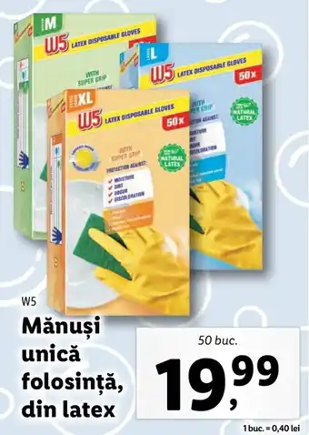 Lidl W5 mănuși unică folosință din latex 50 buc Ofertă