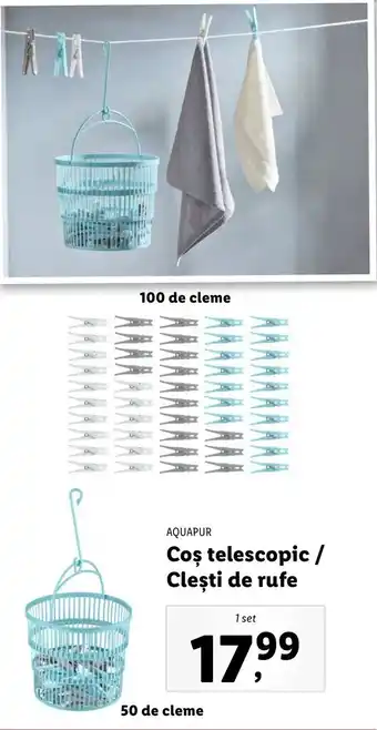 Lidl Aquapur coș telescopic / clești de rufe 1 set Ofertă