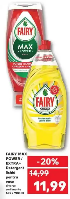 Kaufland Fairy max power / extra+ detergent lichid pentru vase 650 / 900 ml Ofertă
