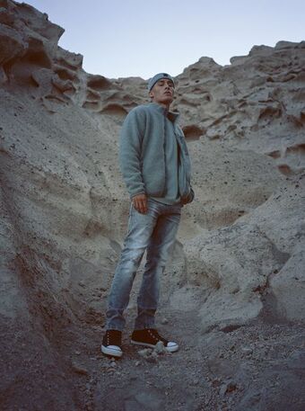 Slim straight denim with destroys