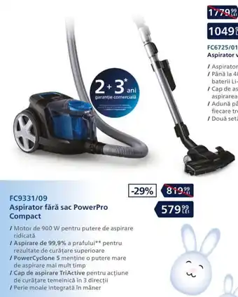 Carrefour Philips aspirator fără sac powerpro compact Ofertă