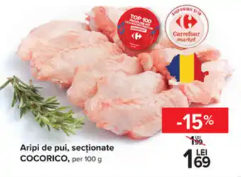 Carrefour Cocorico aripi de pui secționate per 100g Ofertă
