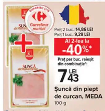 Carrefour Meda șuncă din piept de curcan 100g Ofertă