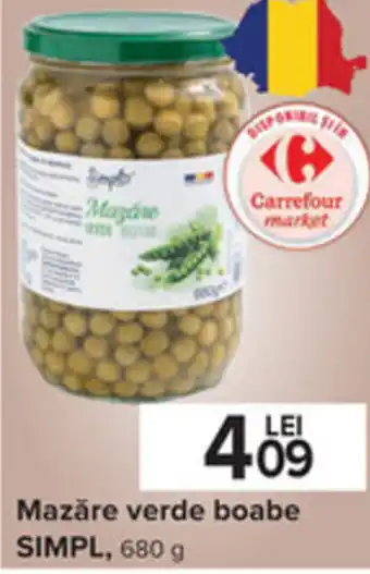 Carrefour Simpl mazăre verde boabe 680g Ofertă