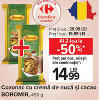 Carrefour Boromir cozonac cu cremă de nucă și cacao 450g Ofertă
