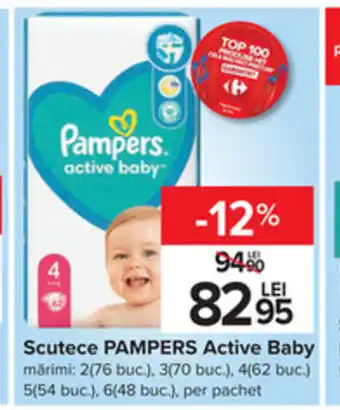 Carrefour Pampers active baby scutece 76/70/62/54/48 buc Ofertă