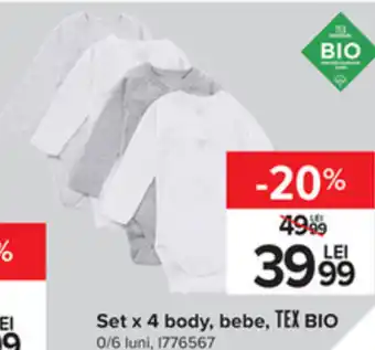Carrefour Set x 4 body, bebe, Tex bio Ofertă