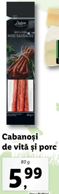 Lidl Deluxe cabanoși de vită și porc 80g Ofertă