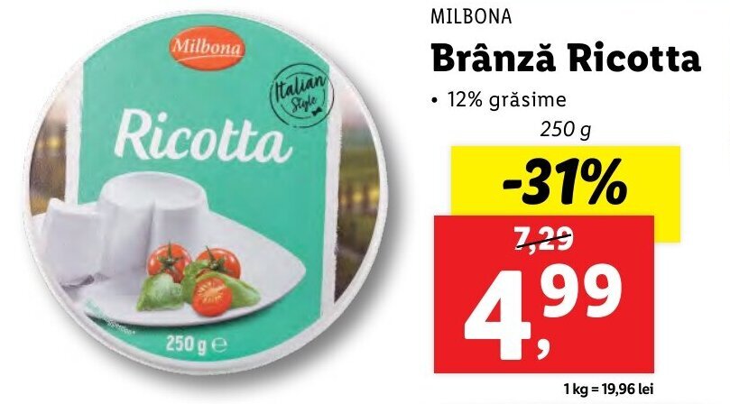 Milbona brânză ricotta 250g ofertă la Lidl