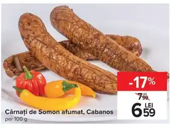 Carrefour Cârnați de somon afumat cabanos per 100g Ofertă