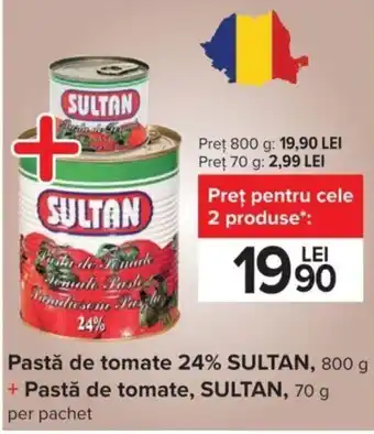 Carrefour Sultan pastă de tomate 24% 800g + 70g Ofertă