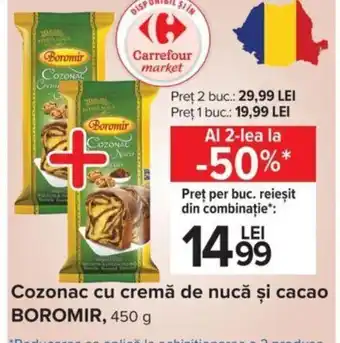 Carrefour Boromir cozonac cu cremă de nucă și cacao 450g Ofertă
