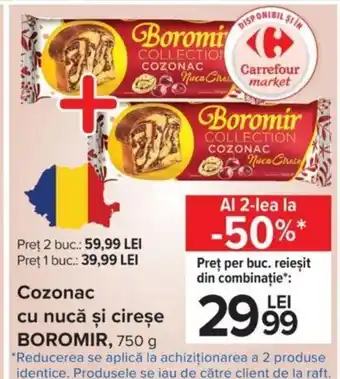 Carrefour Boromir cozonac cu nucă și cireșe 750g Ofertă