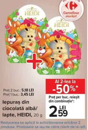 Carrefour Heidi iepuraș din ciocolată albă / lapte 20g Ofertă