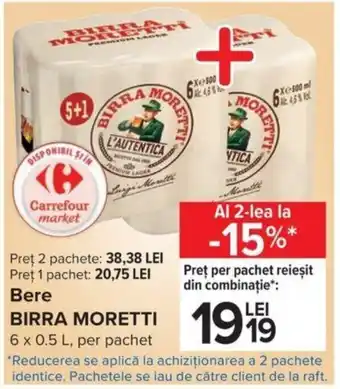 Carrefour Birra moretti bere 6 x 0.5l Ofertă