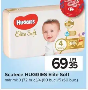Carrefour Huggies elite soft scutece 72 / 60 / 50 buc Ofertă