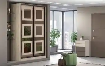 Mobila Videnov Dulap cu usi glisante stejar sonoma deschis + bronz Ofertă