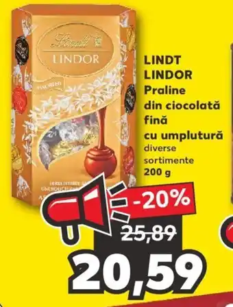Kaufland Lindt lindor praline din ciocolată fină cu umplutură 200g Ofertă