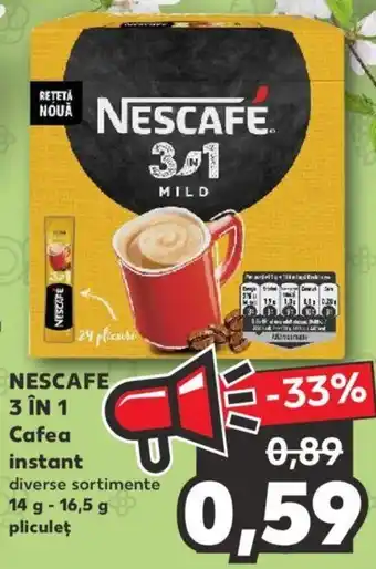 Kaufland Nescafe 3 în 1 cafea instant 14 - 16.5g pliculeț Ofertă