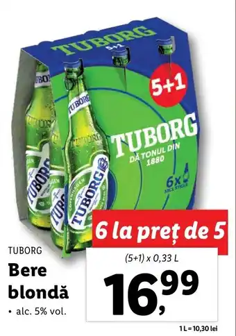 Lidl Tuborg Bere blondă (5+1) x 0,33 L Ofertă