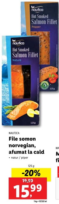 Lidl Nautica File somon norvegian, afumat la cald 125g Ofertă