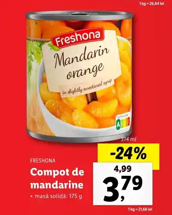 Lidl Freshona Compot de mandarine 314ml Ofertă