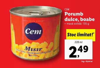 Lidl Cem Porumb dulce, boabe 228ml Ofertă