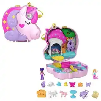 Set de joaca cu 2 papusi si 13 accesorii, polly pocket, unicorn forest, hcg20