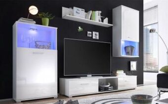 Mobila Videnov Biblioteca + iluminare led alb lucios Ofertă