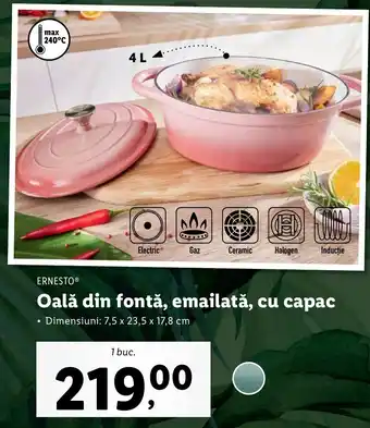 Lidl Ernesto Oală din fonră, emailată, cu capac 1 buc Ofertă