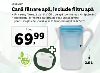 Lidl Ernesto Cană filtrare apă, include filtru apă 1 buc Ofertă