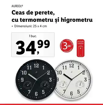 Auriol Ceas de perete, cu termometru și higrometru
