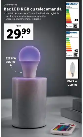 Lidl Livarno home Bec led rgb telecomandă 1 buc Ofertă