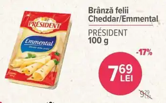 PRESIDENT Brânză felii Cheddar/Emmental 100g