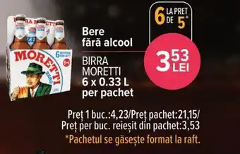 Carrefour Bere fără alcool BIRRA MORETTI 6 x 0.33 L per pachet Ofertă