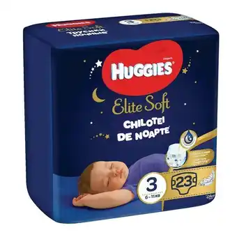 Auchan Scutece chilotel de noapte huggies elite soft overnight pants marimea 3, 6-11kg, 23 bucati Ofertă