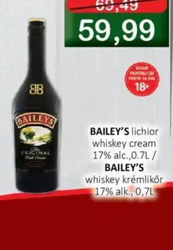 CBA BAILEY'S lichior whiskey cream 17% alc.,0.7L Ofertă