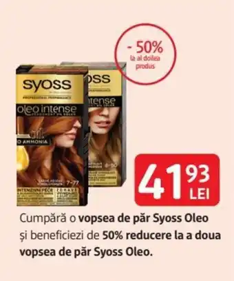 Cumpără o vopsea de păr Syoss Oleo și beneficiezi de 50% reducere la a doua vopsea de păr Syoss Oleo.