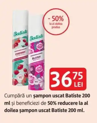 Cumpără un şampon uscat Batiste 200 ml şi beneficiezi de 50% reducere la al doilea șampon uscat Batiste 200 ml