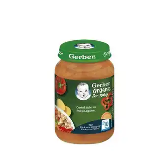Auchan Piure din cartofi dulci cu pui si legume bio gerber, de la 10 luni 190g Ofertă