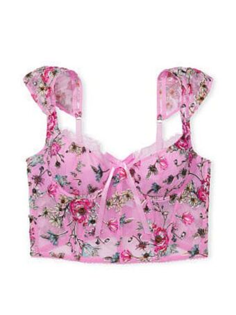 Floral embroidery cap-sleeve corset top