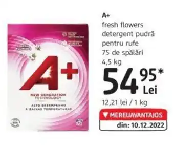 DM A+ fresh flowers detergent pudră pentru rufe 75 de spălări 4,5 kg Ofertă