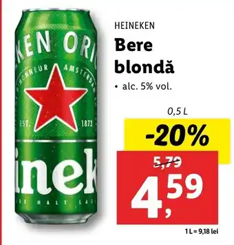 Lidl HEINEKEN Bere blondă 0.5l Ofertă