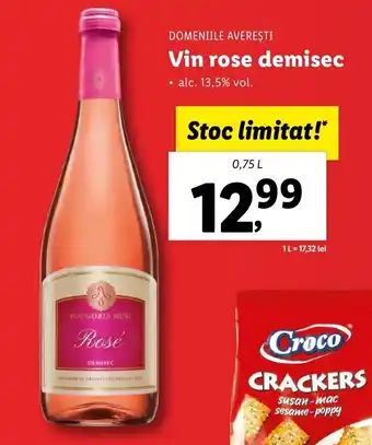 Lidl DOMENIILE AVEREȘTI Vin rose demisec 0.75l Ofertă