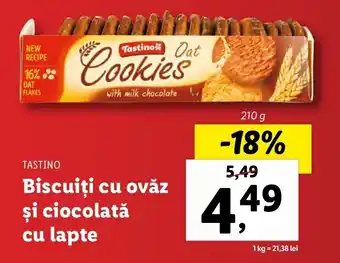Lidl Tastino Biscuiți cu ovăz şi ciocolată cu lapte 210g Ofertă